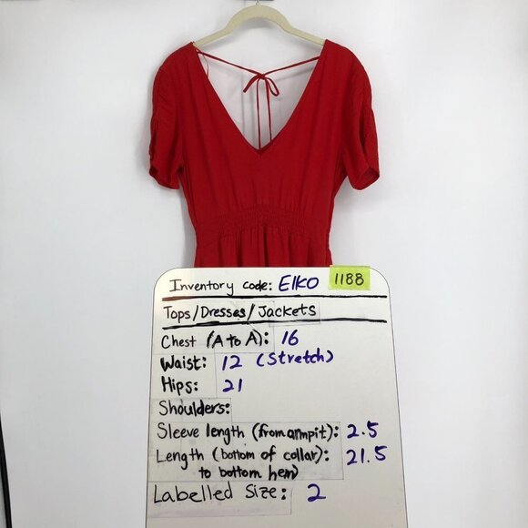 Gentle Fawn red scoop neck smocked waist short sleeve a-line mini dress size 2 - Picture 16 of 16